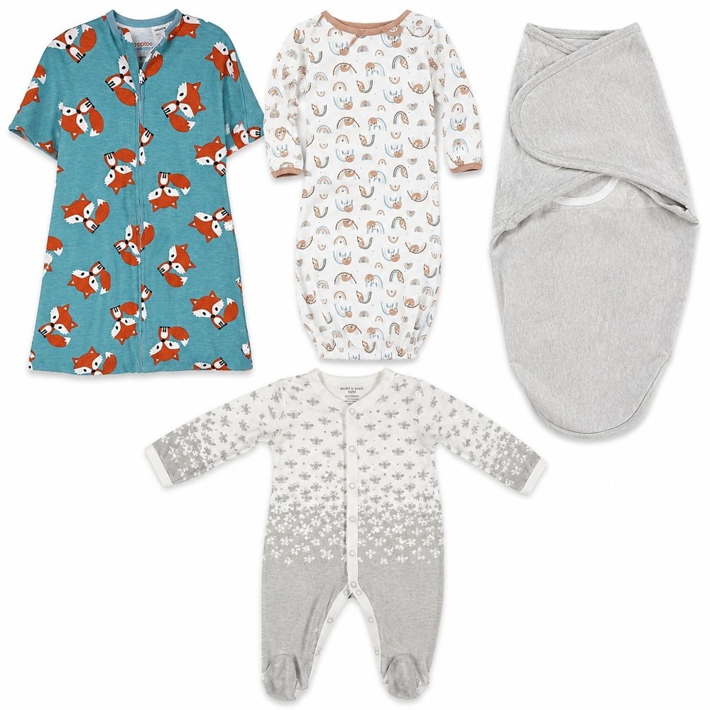 Baby Sleep Bundle 0-6M Zipadee Zip Burt's Bees Aden Anais Swaddle 4pc